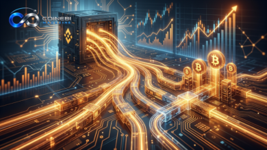Amber streams depicting crucial Bitcoin ETF inflows.