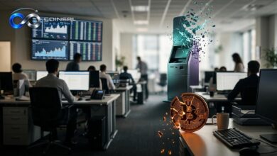 A digital visual metaphor of the BitMart exchange shut down.