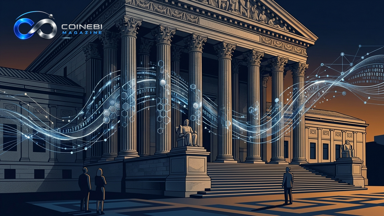 A neo-classical government building representing the CLARITY Act draft negotiations.