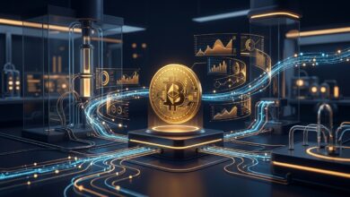 crypto-market-trends - A futuristic digital asset landscape showcasing the latest crypto market trends.