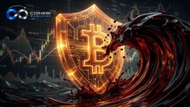 Abstract visualization of Bitcoin price resilience against surging global oil prices.