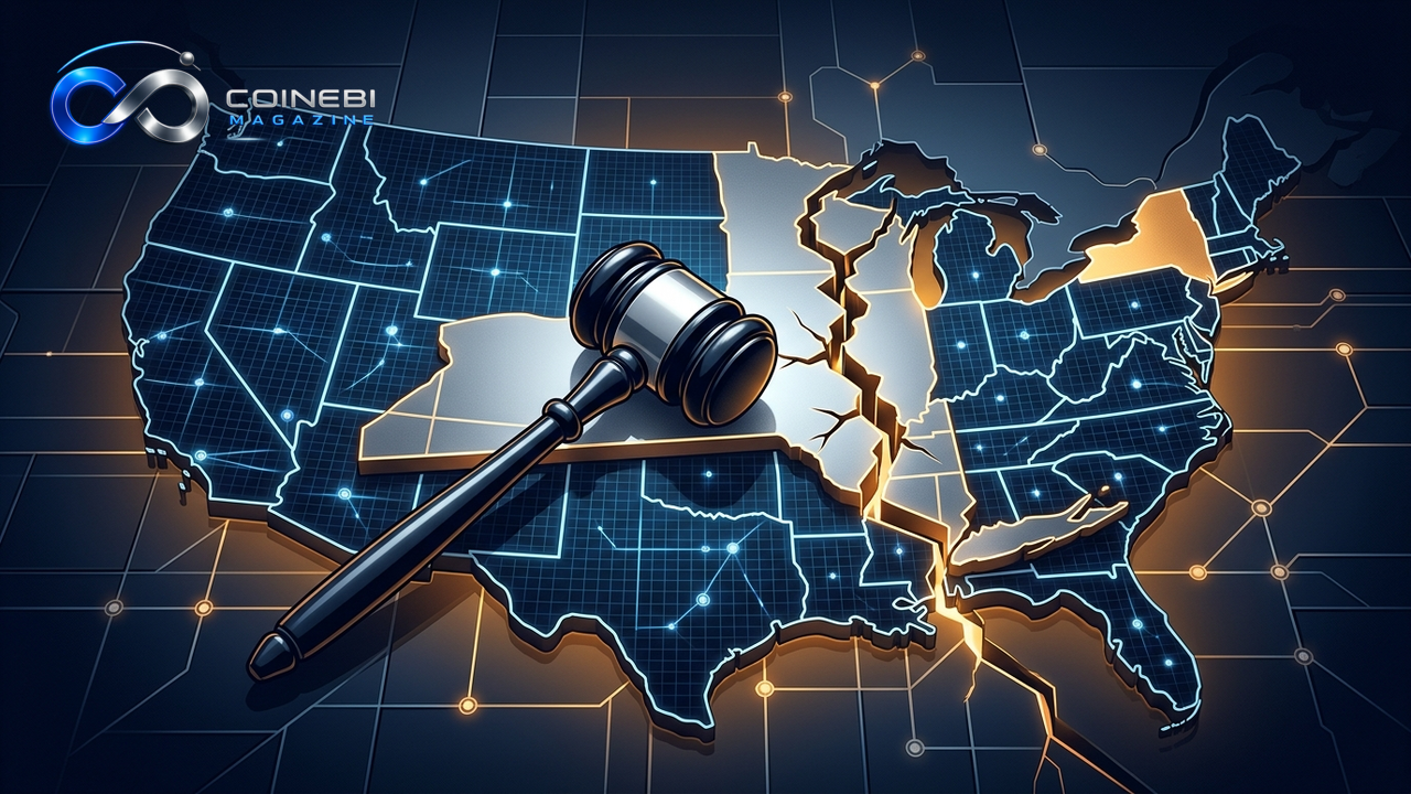 A digital map illustrating the complexities of prediction market regulation in America.