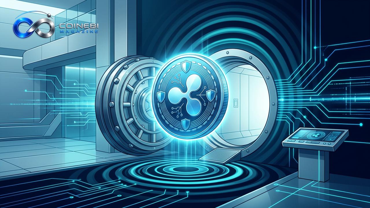The Ripple RLUSD stablecoin hovering above an institutional bank vault