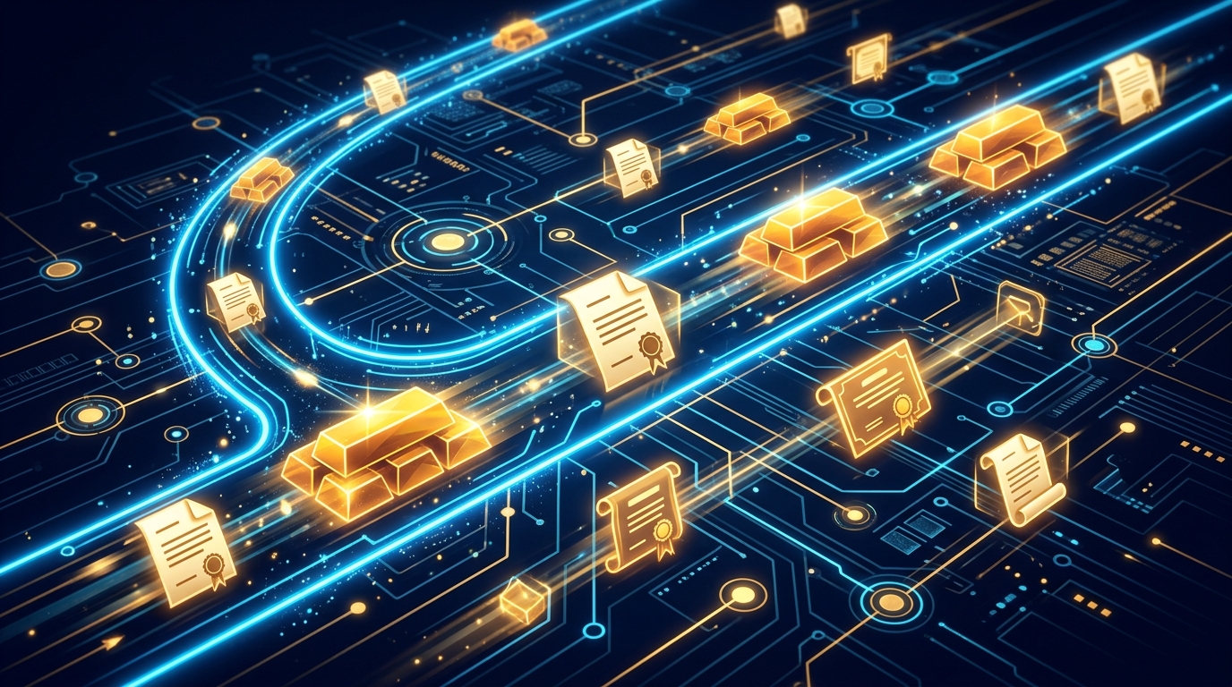The massive Solana RWA surge depicted via glowing digital financial assets.