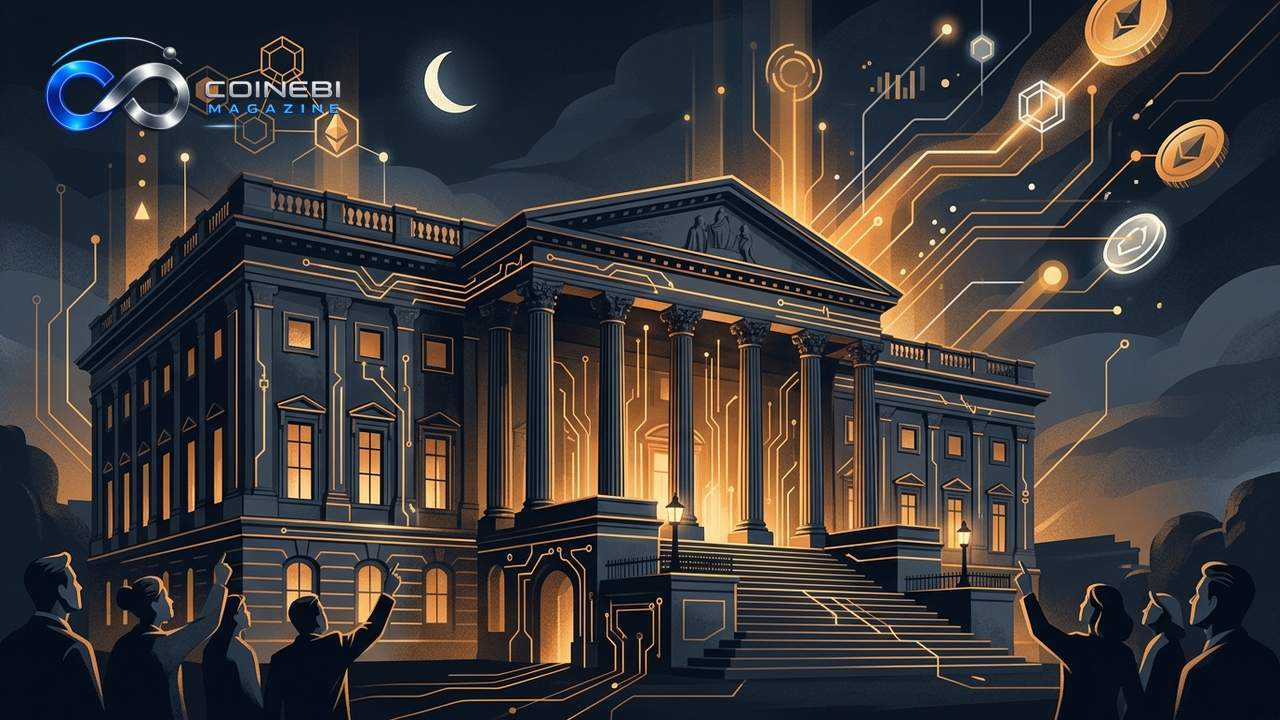 US Senate building graphics representing the debate on Trump's crypto profits