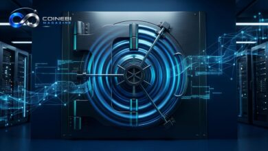 XRP ETF supply lockup visual metaphor showing a glowing blue secure vault.