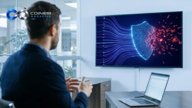 A digital shield representing AI-powered cybersecurity defense in action.