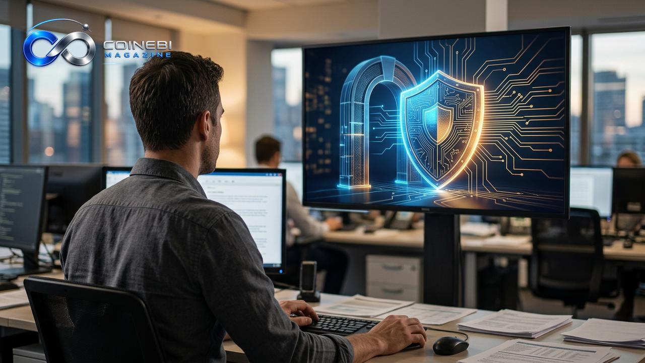 A futuristic digital security shield representing the CLARITY Act national security framework