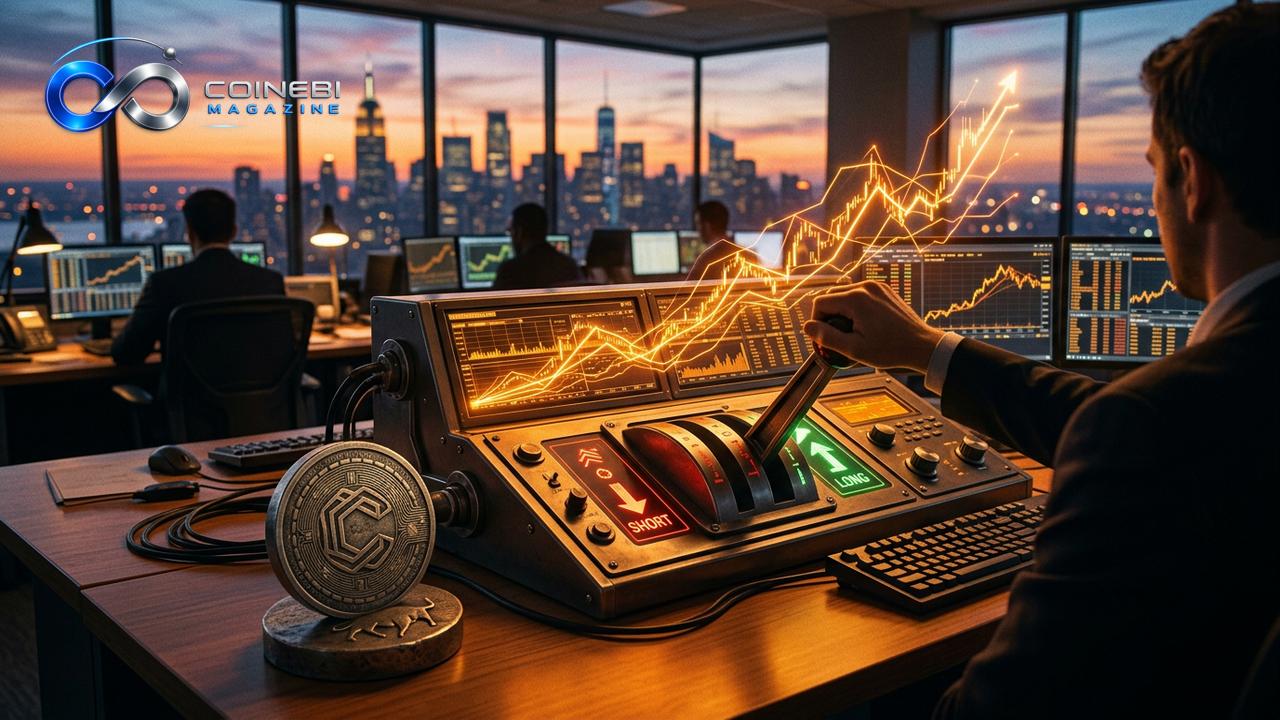A mechanical trading lever shifting gears representing CME leveraged funds action
