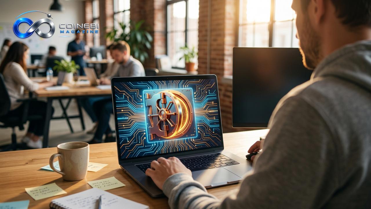 A secure digital vault showcasing the concept of Dogecoin wallet security