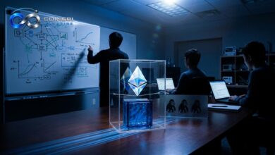 A precarious Ethereum long position balanced on a thin wire.