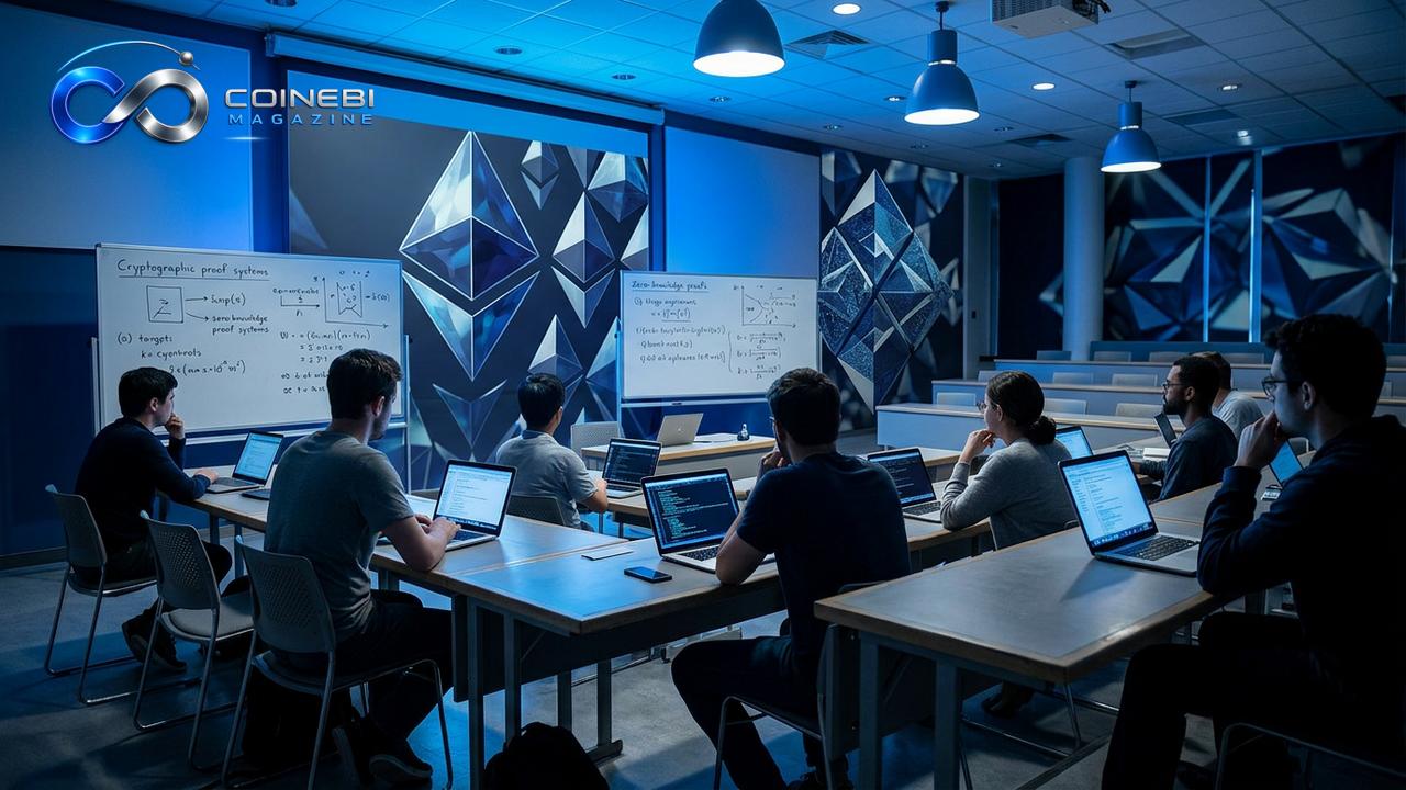 A secure digital environment showing Ethereum proof systems transitioning to binary fields