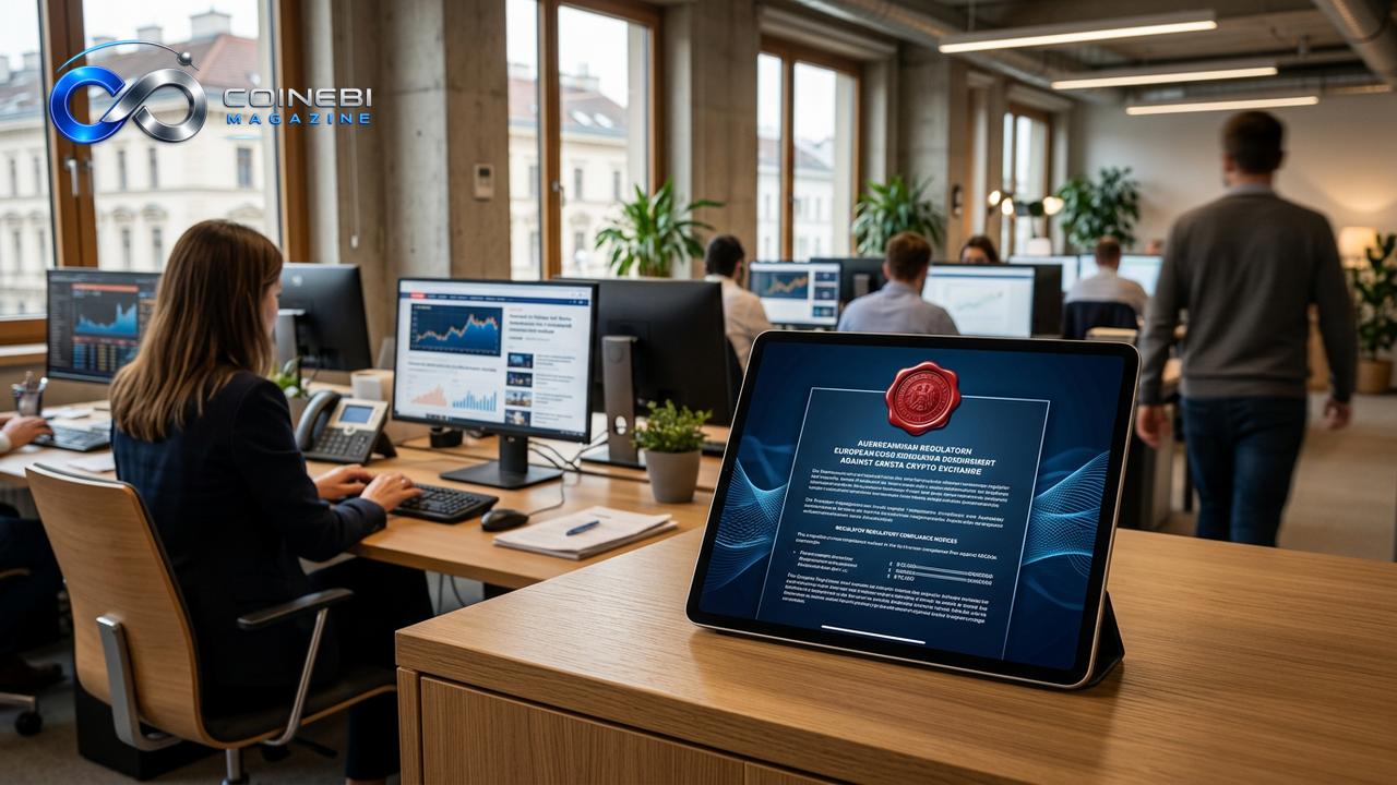 A digital regulatory document depicting a MiCA compliance fine.