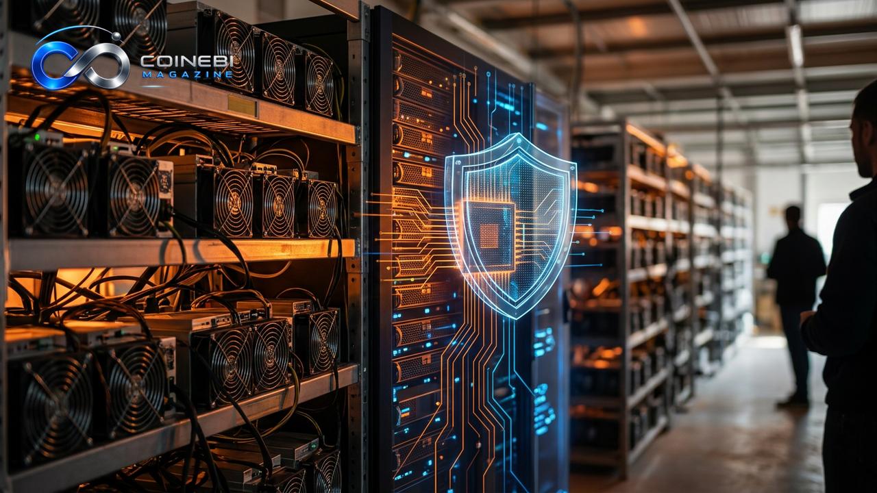 A secure digital mining server node representing Zcash mining power
